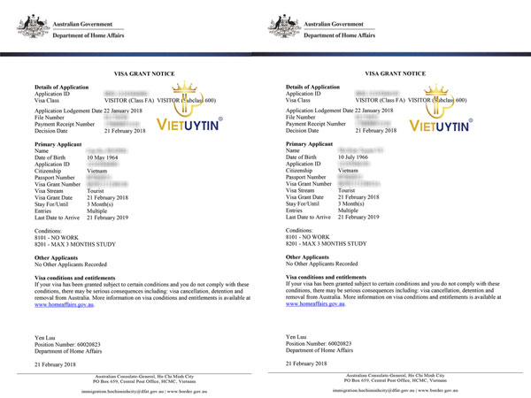 Visa du lịch Úc của khách hàng Việt Uy Tín