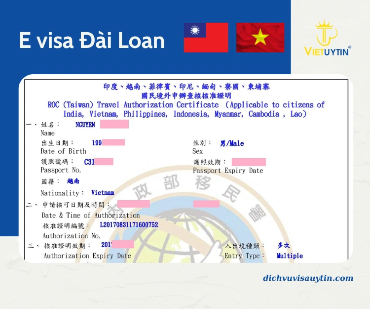 Thông tin quan trọng trên e-visa Đài Loan