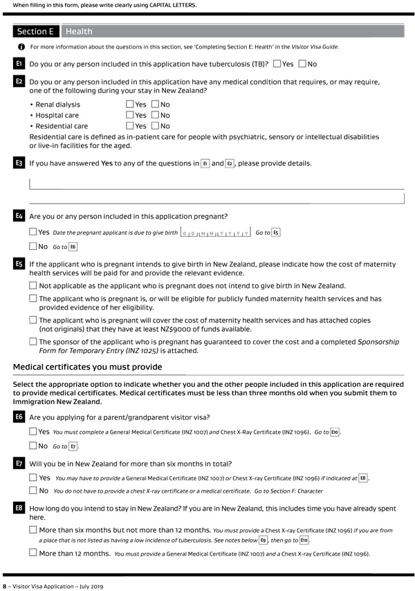 Đơn xin visa New Zealand – Form INZ1017, trang 8