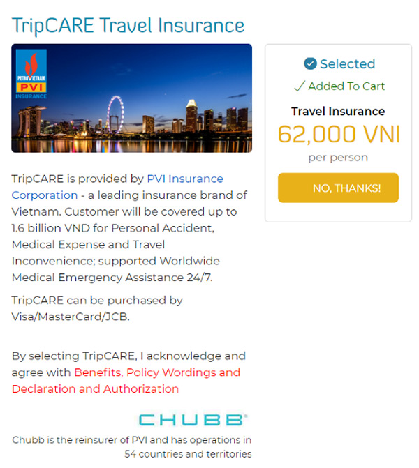 Tích chọn Travel Insurance nếu bạn muốn mua bảo hiểm